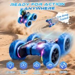 Ferngesteuertes Stuntauto 4WD 360° Flip doppelseitige RC-Autos, LED-Lichtleiste, modularer USB-C-Akku, 2,4-GHz-Strandspielzeug für Jungen im Alter von 6 bis 12 Jahren, Geburtstags- und Weihnachtsgeschenk für Kinder, Blau