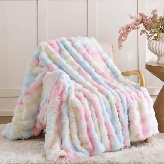 Smoofy Kunstfell-Überwurfdecke für Couch – Regenbogen-flauschiges, gemütliches Kaninchen-Fleece, weiche Plüsch-Blasendecke für Sofa und Bett, für Mama, warme, flauschige Heim- und Raumdekoration, Überwurf, 127 x 152 cm Smoofy Kunstfell-Überwurfdecke für Couch – Regenbogen-flauschiges, gemütliches Kaninchen-Fleece, weiche Plüsch-Blasendecke für Sofa und Bett, für Mama, warme, flauschige Heim- und Raumdekoration, Überwurf, 127 x 152 cm