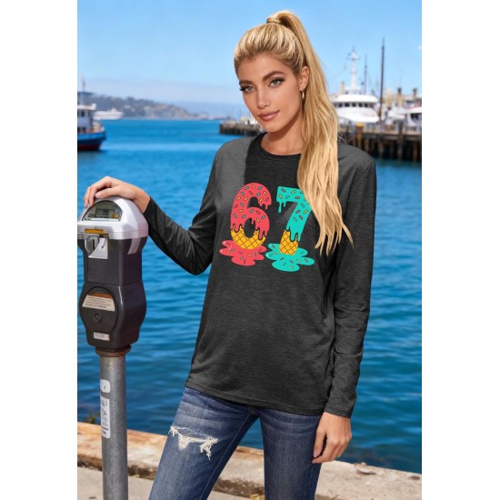Six Seven Ice Cream Shirts für Frauen, Ice Cream Drip Shirt, lustige 6 7 Meme Langarm-Tops Six Seven Ice Cream Shirts für Frauen, Ice Cream Drip Shirt, lustige 6 7 Meme Langarm-Tops