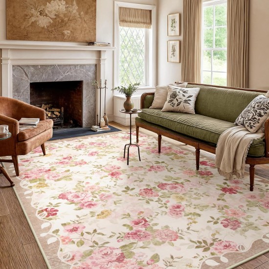 Lahome waschbare Teppiche mit Blumenmuster, 12,7 x 17,8 cm, Teppiche für Wohnzimmer, Boho-Teppich, Vintage-Teppiche für Schlafzimmer, Mädchen, rutschfest, niedriger Flor, ultradünn, großer Teppich für Bauernhaus, Esszimmer, Kinderspielzimmer, Nina (1,5 x Lahome waschbare Teppiche mit Blumenmuster, 12,7 x 17,8 cm, Teppiche für Wohnzimmer, Boho-Teppich, Vintage-Teppiche für Schlafzimmer, Mädchen, rutschfest, niedriger Flor, ultradünn, großer Teppich für Bauernhaus, Esszimmer, Kinderspielzimmer, Nina (1,5 x