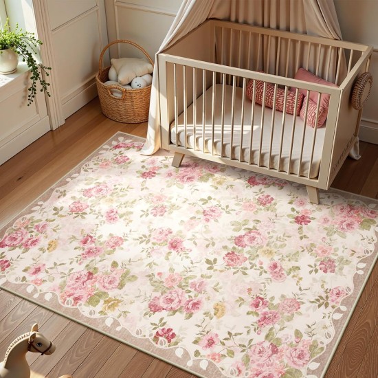 Lahome waschbare Teppiche mit Blumenmuster, 12,7 x 17,8 cm, Teppiche für Wohnzimmer, Boho-Teppich, Vintage-Teppiche für Schlafzimmer, Mädchen, rutschfest, niedriger Flor, ultradünn, großer Teppich für Bauernhaus, Esszimmer, Kinderspielzimmer, Nina (1,5 x Lahome waschbare Teppiche mit Blumenmuster, 12,7 x 17,8 cm, Teppiche für Wohnzimmer, Boho-Teppich, Vintage-Teppiche für Schlafzimmer, Mädchen, rutschfest, niedriger Flor, ultradünn, großer Teppich für Bauernhaus, Esszimmer, Kinderspielzimmer, Nina (1,5 x