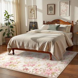 Lahome waschbare Teppiche mit Blumenmuster, 12,7 x 17,8 cm, Teppiche für Wohnzimmer, Boho-Teppich, Vintage-Teppiche für Schlafzimmer, Mädchen, rutschfest, niedriger Flor, ultradünn, großer Teppich für Bauernhaus, Esszimmer, Kinderspielzimmer, Nina (1,5 x 