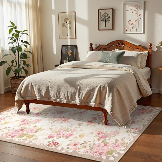 Lahome waschbare Teppiche mit Blumenmuster, 12,7 x 17,8 cm, Teppiche für Wohnzimmer, Boho-Teppich, Vintage-Teppiche für Schlafzimmer, Mädchen, rutschfest, niedriger Flor, ultradünn, großer Teppich für Bauernhaus, Esszimmer, Kinderspielzimmer, Nina (1,5 x Lahome waschbare Teppiche mit Blumenmuster, 12,7 x 17,8 cm, Teppiche für Wohnzimmer, Boho-Teppich, Vintage-Teppiche für Schlafzimmer, Mädchen, rutschfest, niedriger Flor, ultradünn, großer Teppich für Bauernhaus, Esszimmer, Kinderspielzimmer, Nina (1,5 x