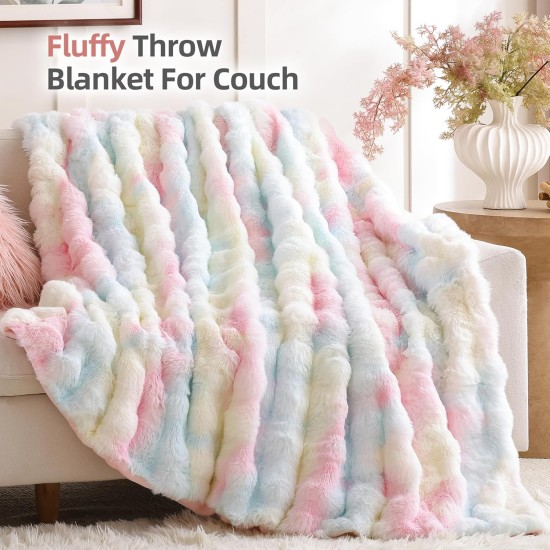 Smoofy Kunstfell-Überwurfdecke für Couch – Regenbogen-flauschiges, gemütliches Kaninchen-Fleece, weiche Plüsch-Blasendecke für Sofa und Bett, für Mama, warme, flauschige Heim- und Raumdekoration, Überwurf, 127 x 152 cm Smoofy Kunstfell-Überwurfdecke für Couch – Regenbogen-flauschiges, gemütliches Kaninchen-Fleece, weiche Plüsch-Blasendecke für Sofa und Bett, für Mama, warme, flauschige Heim- und Raumdekoration, Überwurf, 127 x 152 cm