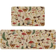 Artoid Mode Pilze Schmetterling Frühling Küchenmatten 2er-Set, Heimdekor-Küchenteppiche mit niedrigem Profil für den Boden – 17 x 29 und 17 x 47 Zoll