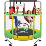 55" Indoor & Outdoor Trampoline for Kids with Enclosure, Toddler Trampoline with Adjustable Gymnastics Bar & Toys, No-Gap Safety Design