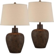 Regency Hill Glenn Farmhouse Rustikale südwestliche natürliche Cottage-Tischlampen, 68,6 cm hoch, Set mit 2 konischen Trommelschirmen aus dunklem Terrakotta-Stoff, Dekor für Wohnzimmer, Schlafzimmer, Haus, Nachttisch