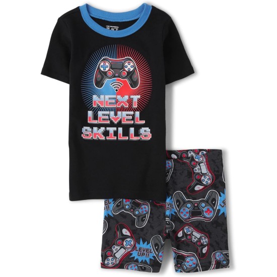 The Children's Place Jungen-Pyjama-Set aus kurzärmeligem Oberteil und Shorts mit enger Passform aus 100 % Baumwolle The Children's Place Jungen-Pyjama-Set aus kurzärmeligem Oberteil und Shorts mit enger Passform aus 100 % Baumwolle