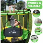 55" Indoor & Outdoor Trampoline for Kids with Enclosure, Toddler Trampoline with Adjustable Gymnastics Bar & Toys, No-Gap Safety Design