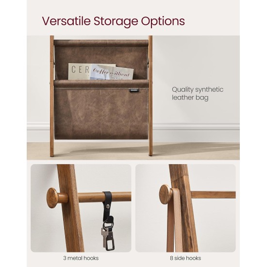 VASAGLE Deckenleiter für Wohnzimmer, 5-stufiges Leiterregal aus Holz, dekorativer Bauernhaus-Deckenständer mit Kunstledertasche, Metallhaken, Seitenhaken, für Schlafzimmer, Karamellbraun ULLS022K01 VASAGLE Deckenleiter für Wohnzimmer, 5-stufiges Leiterregal aus Holz, dekorativer Bauernhaus-Deckenständer mit Kunstledertasche, Metallhaken, Seitenhaken, für Schlafzimmer, Karamellbraun ULLS022K01