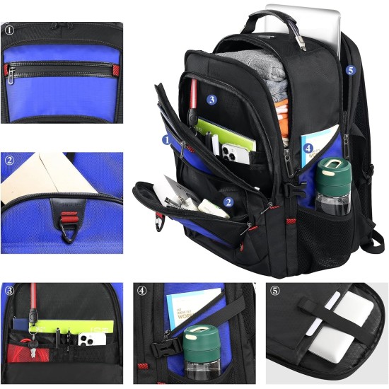 Z-MGKISS Gaming Laptop Travel Backpack Fits 18.4"-19" Laptops, Extra Large TSA Carry On Bag, College Business Work Mens Backpack, Blue