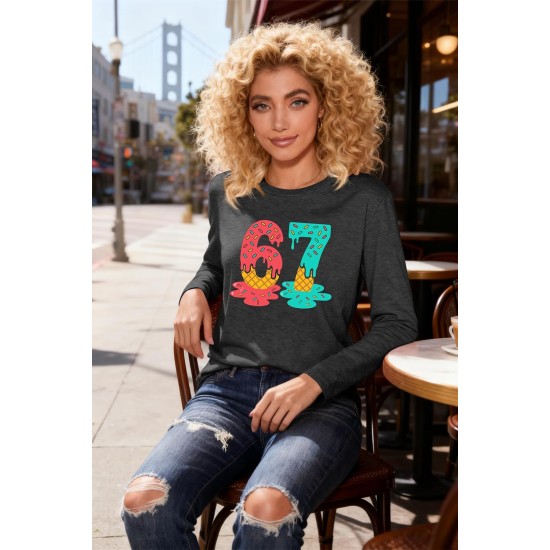 Six Seven Ice Cream Shirts für Frauen, Ice Cream Drip Shirt, lustige 6 7 Meme Langarm-Tops Six Seven Ice Cream Shirts für Frauen, Ice Cream Drip Shirt, lustige 6 7 Meme Langarm-Tops