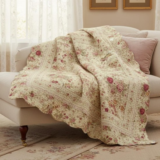 Greenland Home Fashions Antique Rose – klassisches traditionelles Blumenmuster – gesteppte Überwurfdecke aus 100 % Baumwolle, 127 x 152 cm, Ecru Greenland Home Fashions Antique Rose – klassisches traditionelles Blumenmuster – gesteppte Überwurfdecke aus 100 % Baumwolle, 127 x 152 cm, Ecru