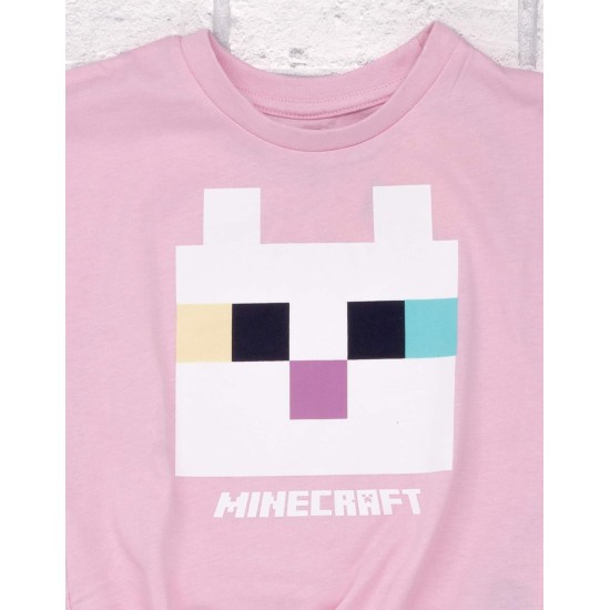 Minecraft Kitty Front Tie Mädchen rosa T-Shirt Gamer Tee