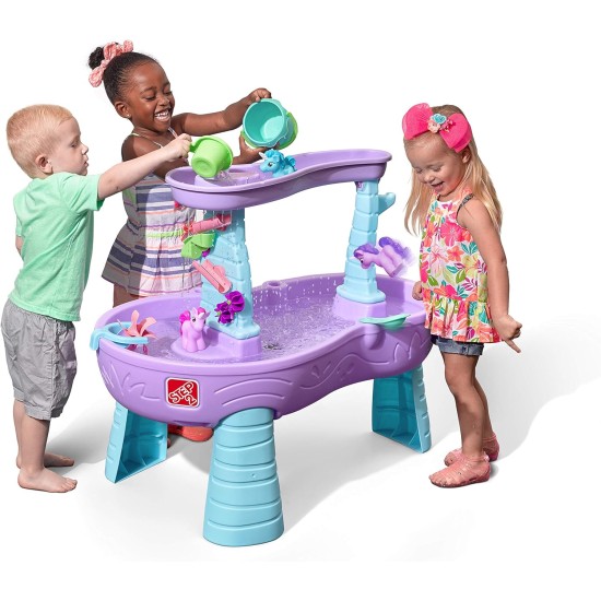 Step2 Wassertisch „Regenschauer und Einhörner“, sensorisches Spielset für Wasser- und Sandaktivitäten für Kinder, Sommerspielzeug für den Außenbereich, 13-teiliges Wasserspielzeugzubehör, für Kleinkinder ab 1,5 Jahren, Blau und Lila