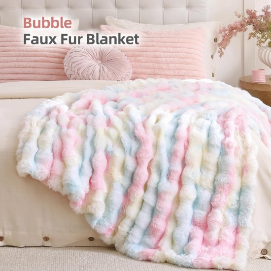 Smoofy Kunstfell-Überwurfdecke für Couch – Regenbogen-flauschiges, gemütliches Kaninchen-Fleece, weiche Plüsch-Blasendecke für Sofa und Bett, für Mama, warme, flauschige Heim- und Raumdekoration, Überwurf, 127 x 152 cm Smoofy Kunstfell-Überwurfdecke für Couch – Regenbogen-flauschiges, gemütliches Kaninchen-Fleece, weiche Plüsch-Blasendecke für Sofa und Bett, für Mama, warme, flauschige Heim- und Raumdekoration, Überwurf, 127 x 152 cm