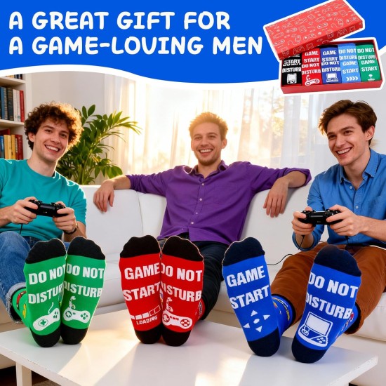 5 Paar lustige Gamer-Socken für Teenager, Jungen, Vater, Sohn, Ehemann, Väter, bitte nicht stören, Spielstart, Strumpffüller, Geburtstag, Valentinstag, Weihnachten