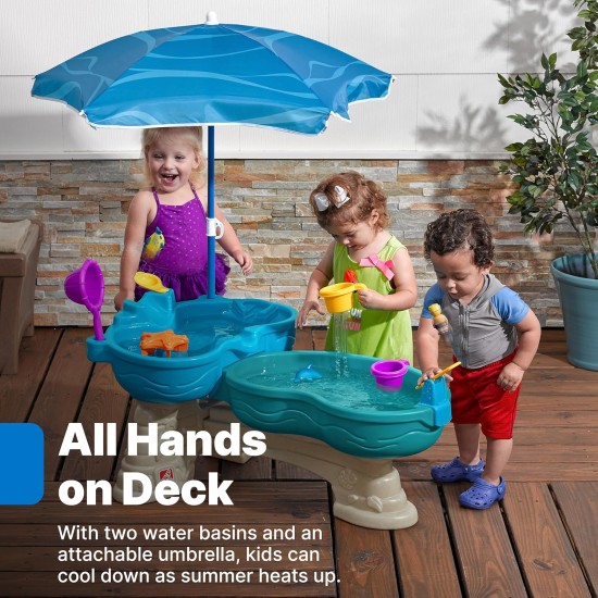 Schritt 2 Spill & Splash Seaway-Wassertisch für Kinder, zweistufiger Wasser-Sensortisch für Kinder im Freien mit Regenschirm, ab 1,5 Jahren, 11-teiliges Wasserspielzeugzubehör Schritt 2 Spill & Splash Seaway-Wassertisch für Kinder, zweistufiger Wasser-Sensortisch für Kinder im Freien mit Regenschirm, ab 1,5 Jahren, 11-teiliges Wasserspielzeugzubehör