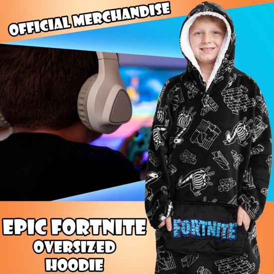 Fortnite-Decke-Hoodie-Geschenke für Jungen und Teenager, übergroßer Fleecepullover mit Sherpa-gefütterter Kapuze, tragbare Decke für Gamer