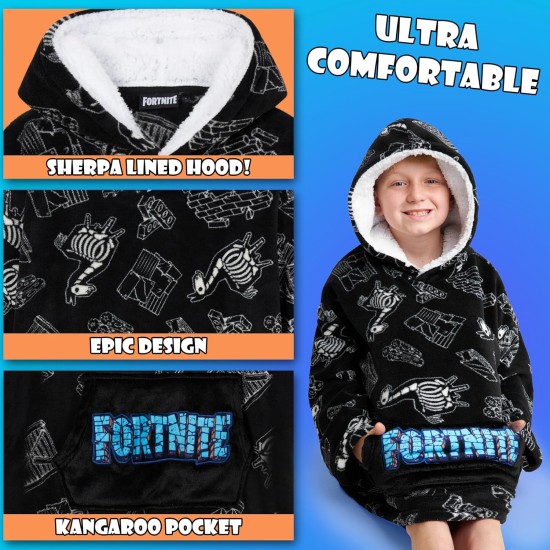 Fortnite-Decke-Hoodie-Geschenke für Jungen und Teenager, übergroßer Fleecepullover mit Sherpa-gefütterter Kapuze, tragbare Decke für Gamer